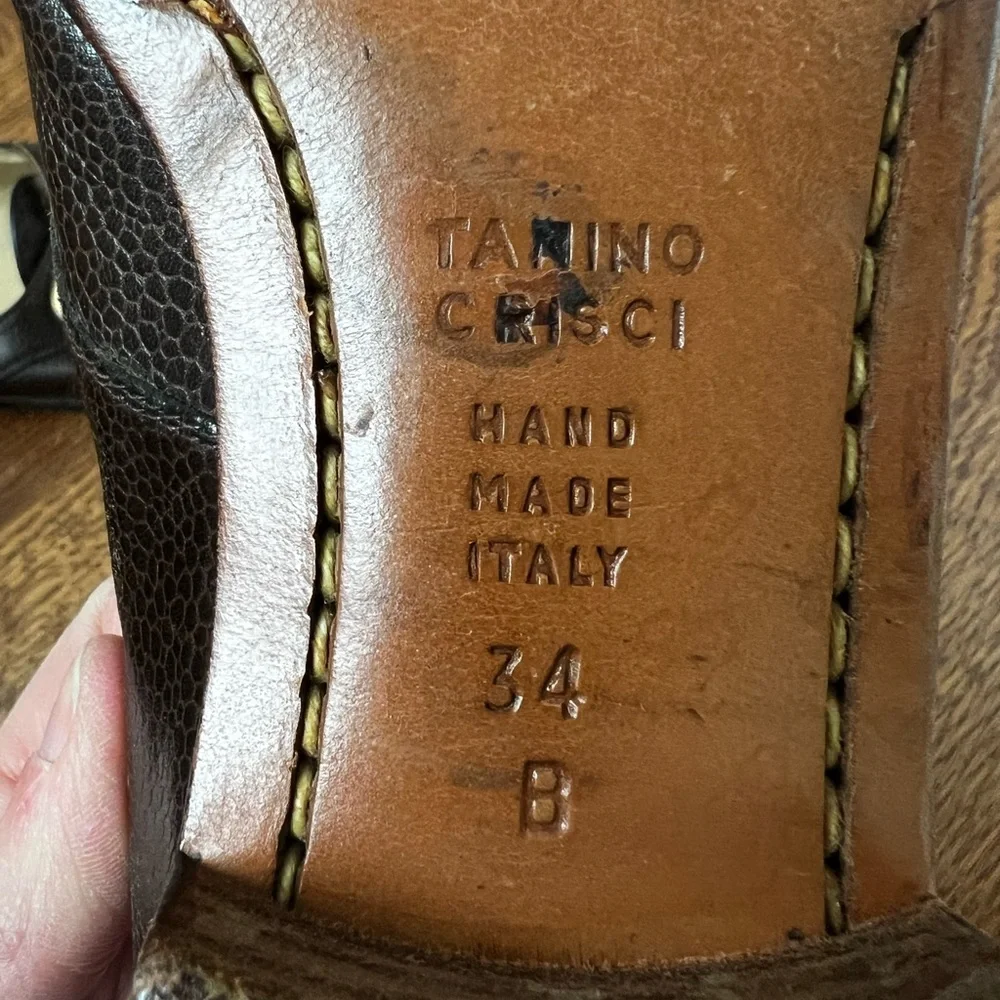 TANINO CRISCI Handmade‎ Brown Leather Loafers Buckle Luxury Italy Vintage 34
